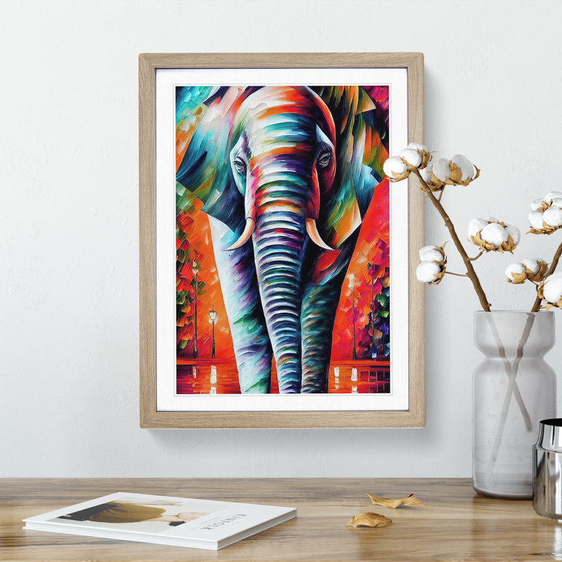 XV1022-1564X Colourful Elephant No.2 - Single Picture Frame Print, 46cm H x 34cm W, Beige
