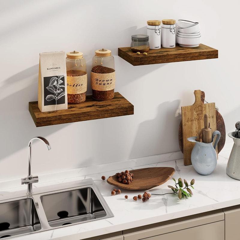 Farmhouse Deep Engineered Wood Floating Wall Shelves Hidden Bracket Home Storage Shelf