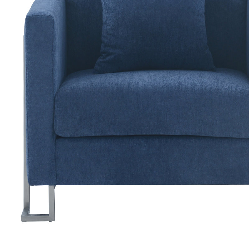 Chaise d'appoint rembourrée en tissu Euda avec pieds en acier inoxydable brossé, Polyester bleu