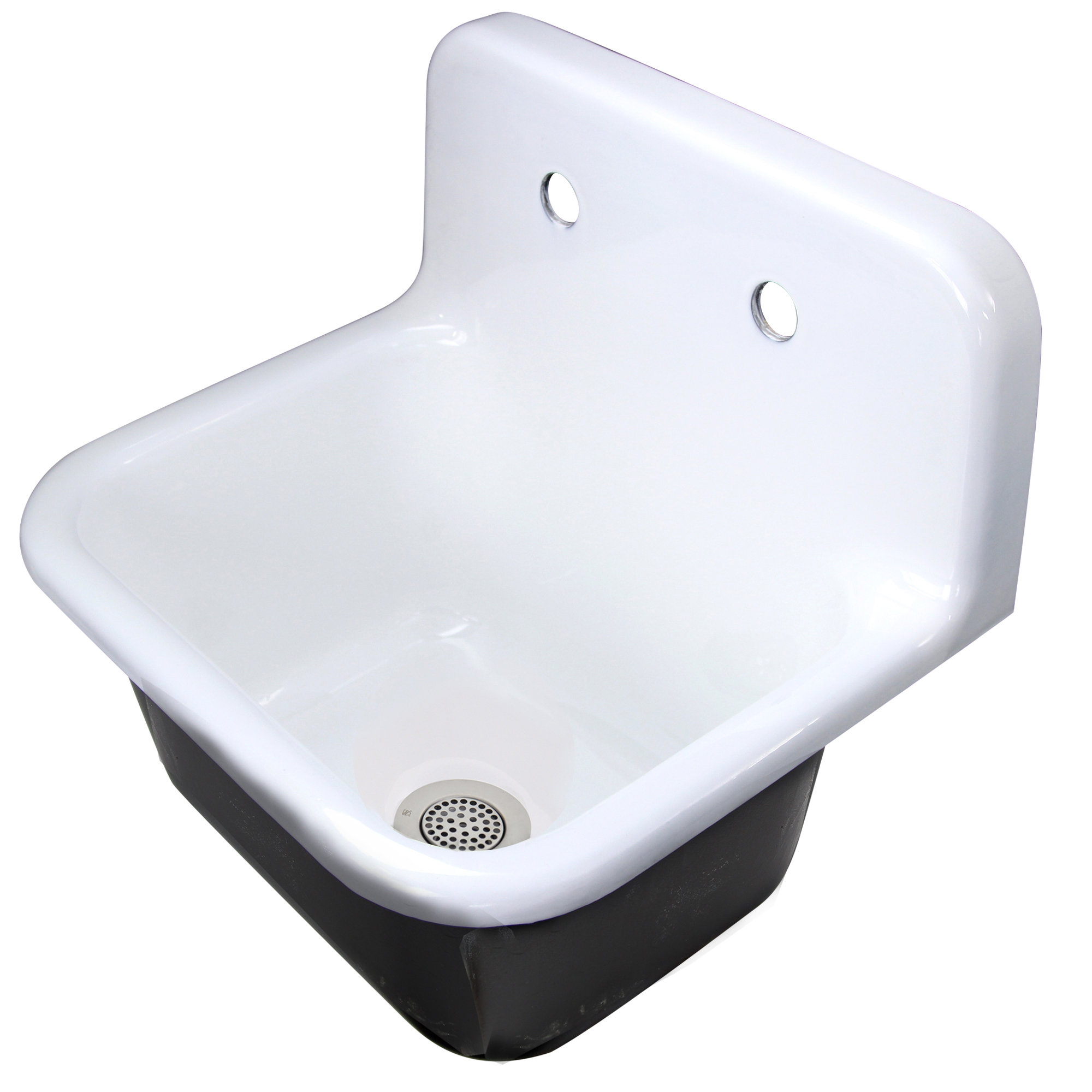 Zeafive 24 in. W x 20 in. D Wall Mount/Freestanding Laundry/Utility Sink in White Farmhouse Sink With Overflow and Sink Strainer