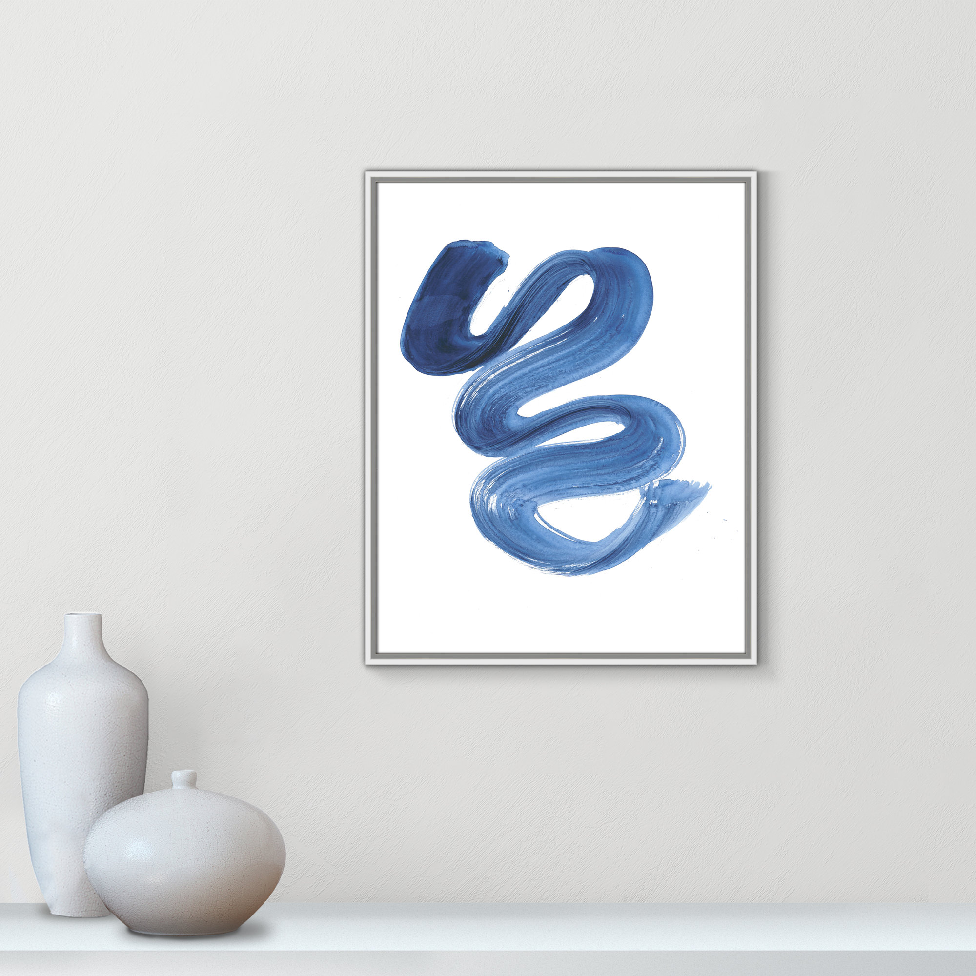 Slinky Indigo II by Filippo Ioco  - Painting Print, 29.5" H x 23.5" W x 2" D, White Framed Canvas