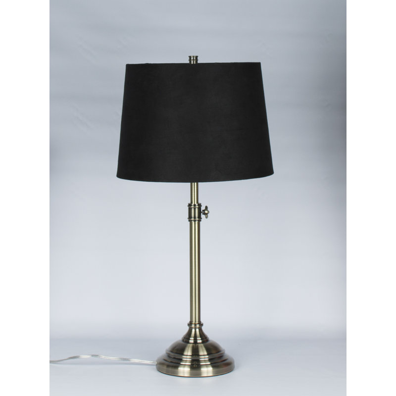 Caitlynne Metal Table Lamp, Black Suede, Antique Brass