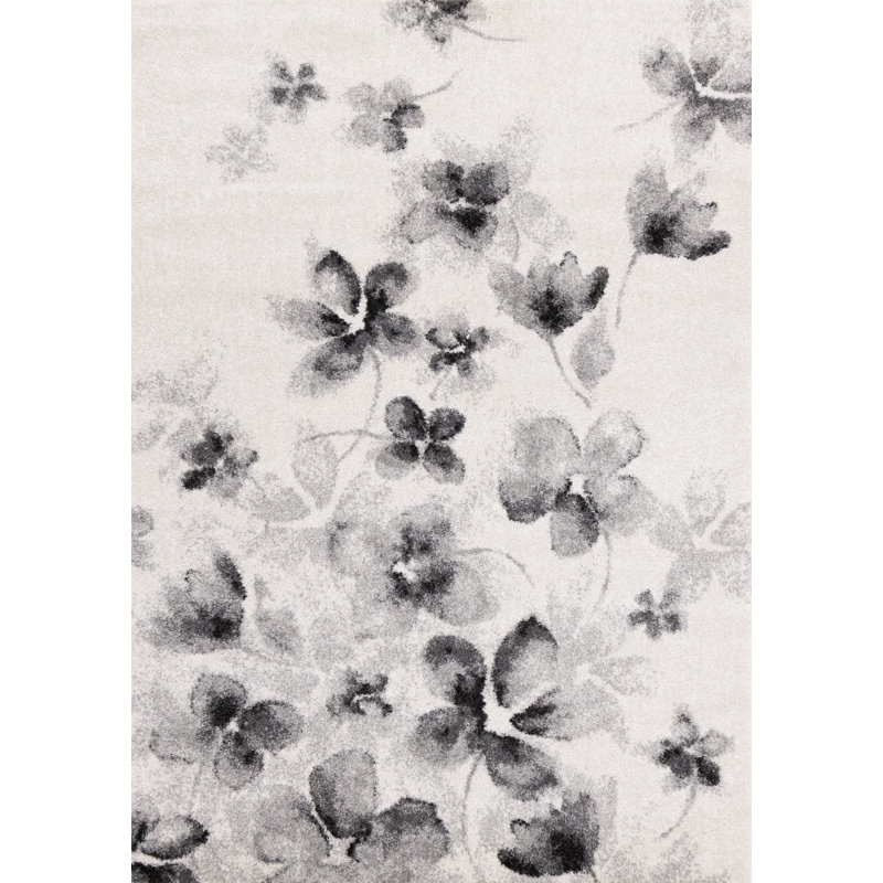 Katrein White Botanical Polypropylene Stain Resistant Living Room Carpet, Rectangle 7'10" x 10'6"