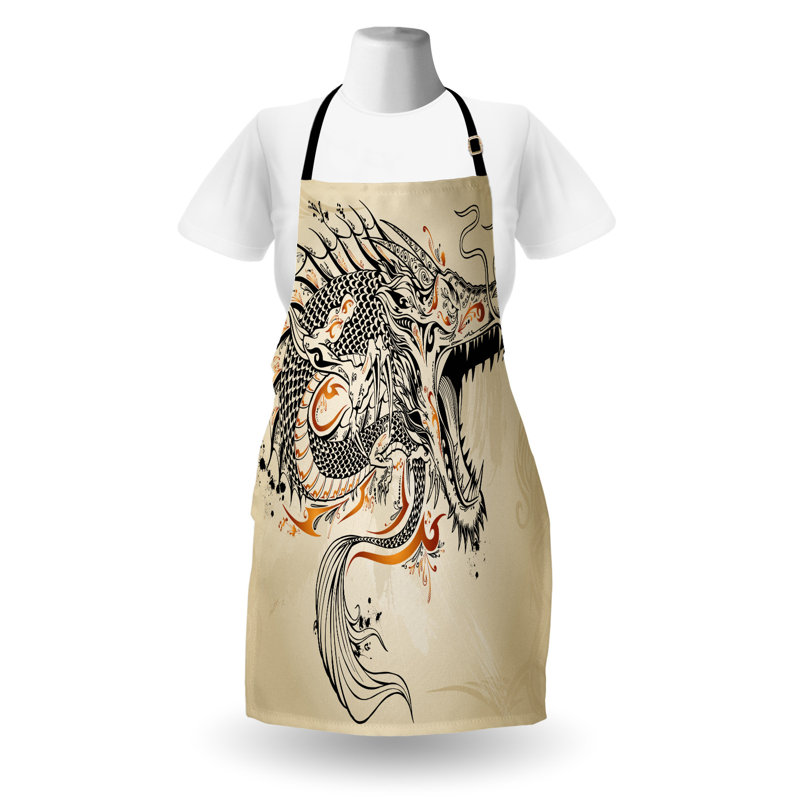Tablier de préparation et saveur de dragon unisexe, créature Doodle, taille adulte, beige, gingembre noir