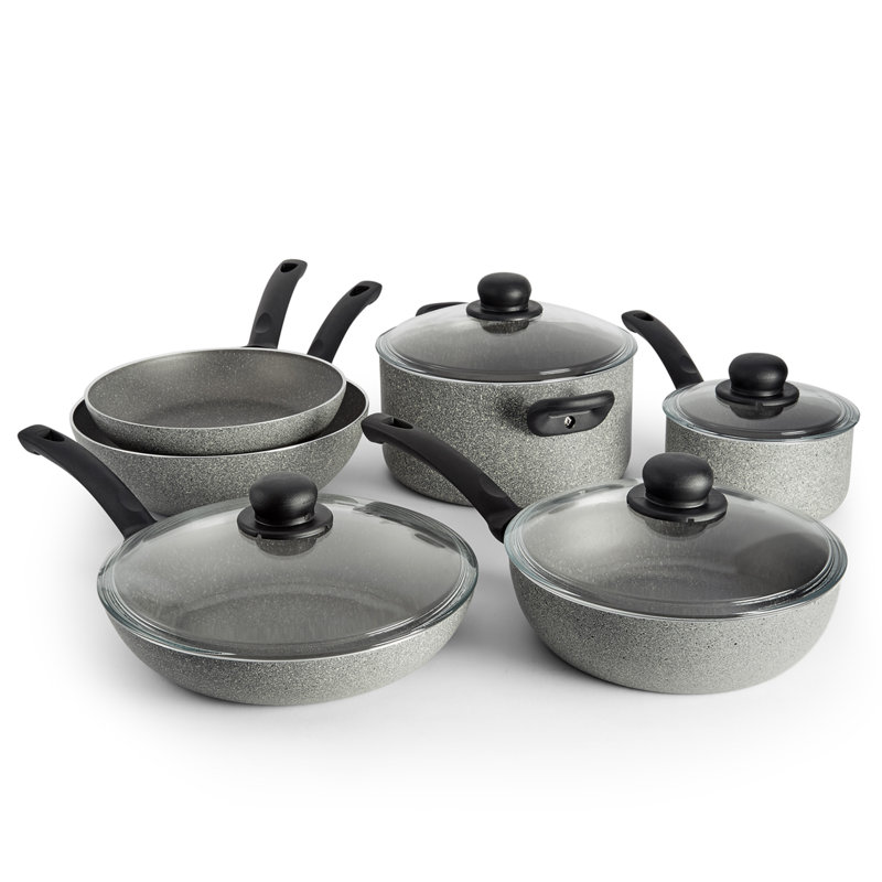 10-Piece Gray Aluminum Nonstick Cookware Set with Glass Lids