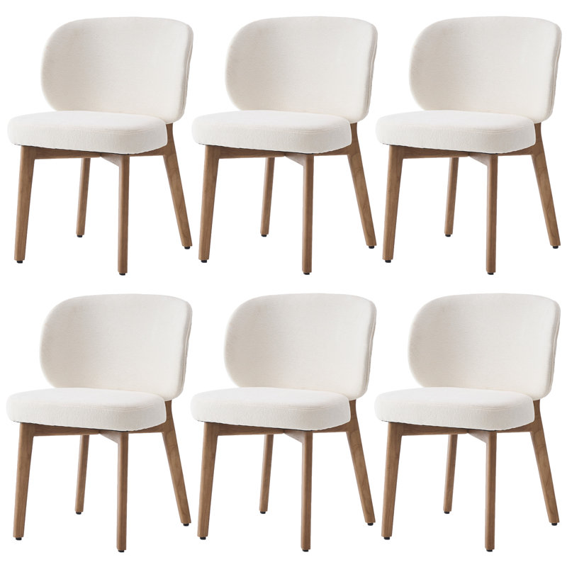 20.1" Extra Wide Upholstered Dining Chair, Side Chair with High Wingback, Armless Vanity Chair With Solid Wood Legs For Dining Living Room Vanity Office, Beige, Set of 6