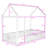 Twin Metal House Bed With Fence-Style Guardrails-2092570747