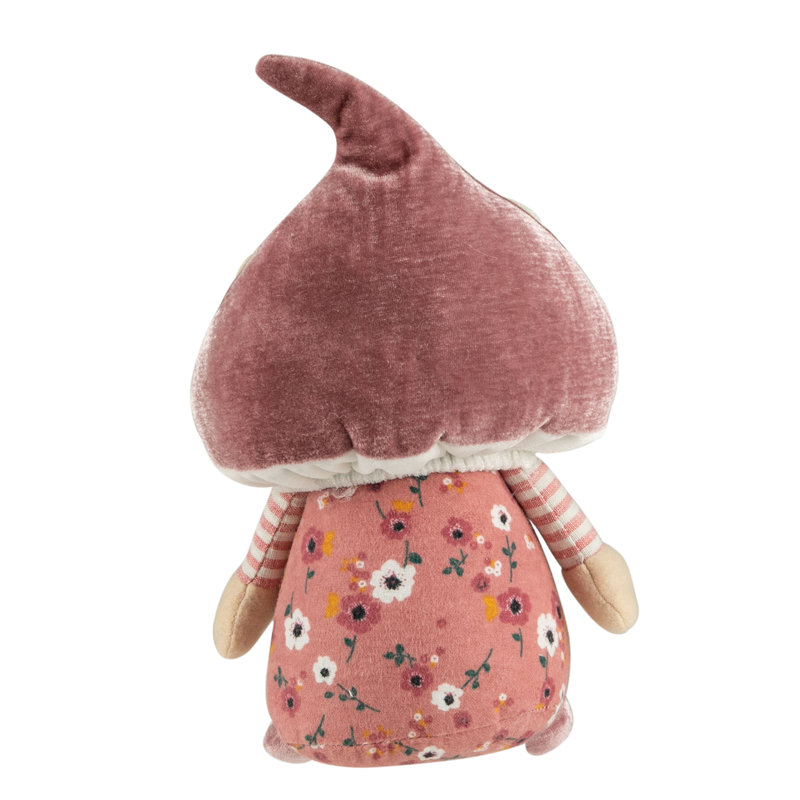 Pink Floral Mushroom Gnome Figurine with White Beard