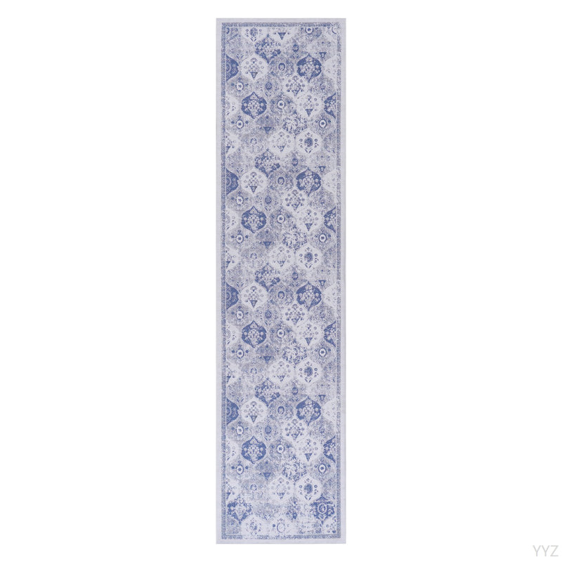 Tapis de couloir bleu lavable 2 pi 6 po x 10 pi LOOM & LUXE , 2 pi 6 po x 10 pi)