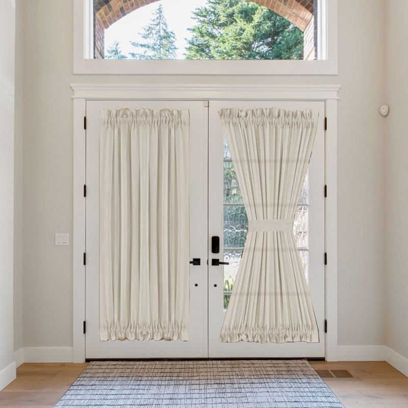 Linen French Door Curtains Privacy Light Reducing Door Curtain with Tieback | Rod Pocket Curtain 1 Panel for Glass Door Feature Open Weave Textured Linen