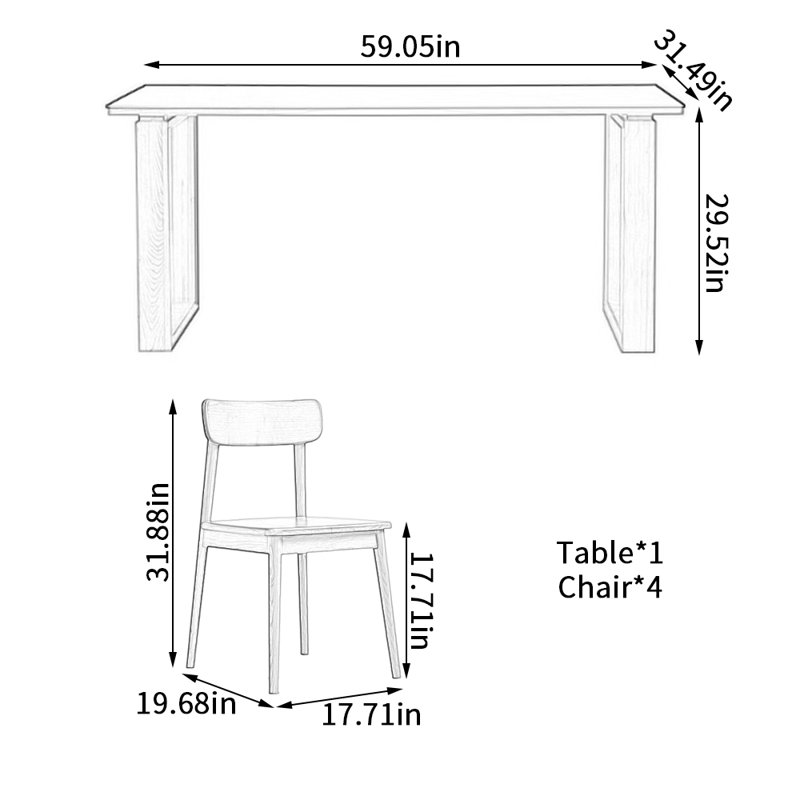 Ensemble de table de salle à manger Rock, Noir, noir, noir, noir, H 29,52 po x L 59,05 po x l 31,49 po