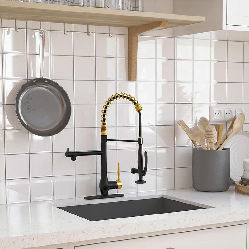 Kitchen Faucet with Pull Down Sprayer, Single Handle High Pressure Kitchen Sink Faucet, Commercial Double-Headed Kitchen Faucets Sink with Deck Plate