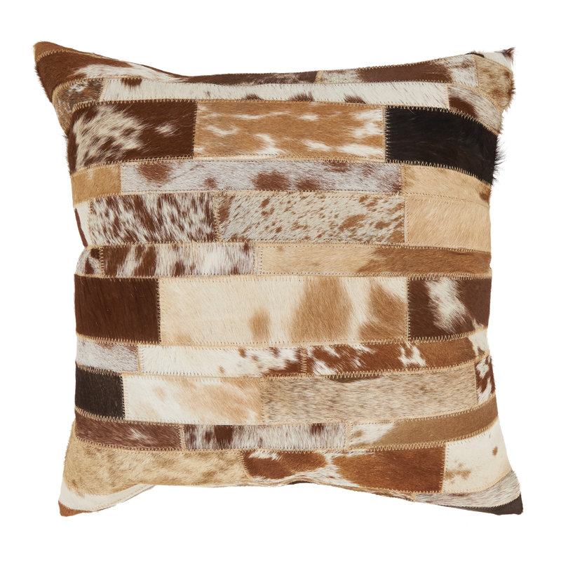 Euro Brown Leather Cowhide Patchwork Throw Pillow Cover