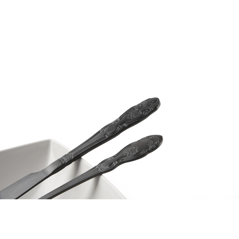Baroque Black 4 Pieces Stainless Steel Cutlery Set, Service For 1, Black