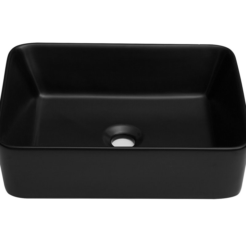 Rectangular Ceramic Vessel Bathroom Sink 19X15x5.5" - Black Countertop Install Installation Type, Black