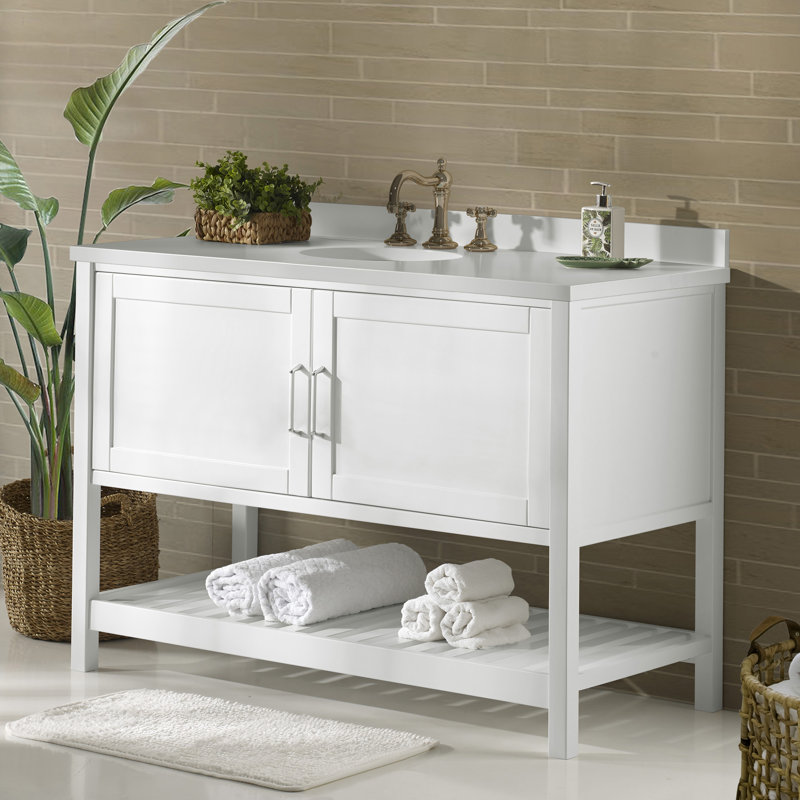 Meuble-lavabo moderne à fermeture en douceur avec portes ouvertes Caitline