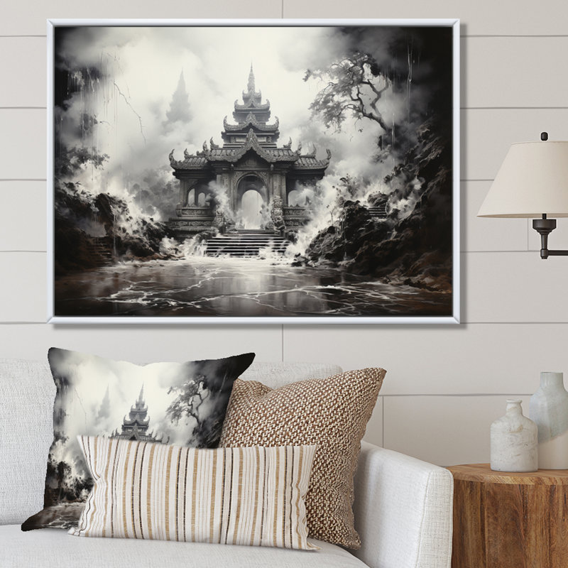 Thailande, temple, lueur spirituelle I, H 24 po x l 32 po x P 1 po, Cadre flottant blanc