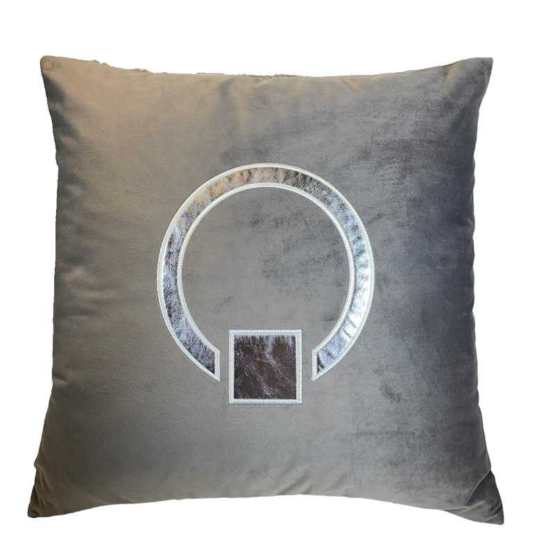 Embroidered Velvet Reversible Pillow Cover, Silver