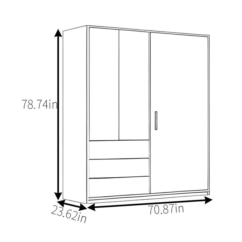 Garde-robe simple foncé classique, H 78,74 po x l 70,87 po x P 23,62 po