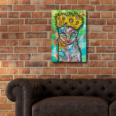 «Tabby Cat Daisies» par Dean Russo, verre acrylique Wal Art