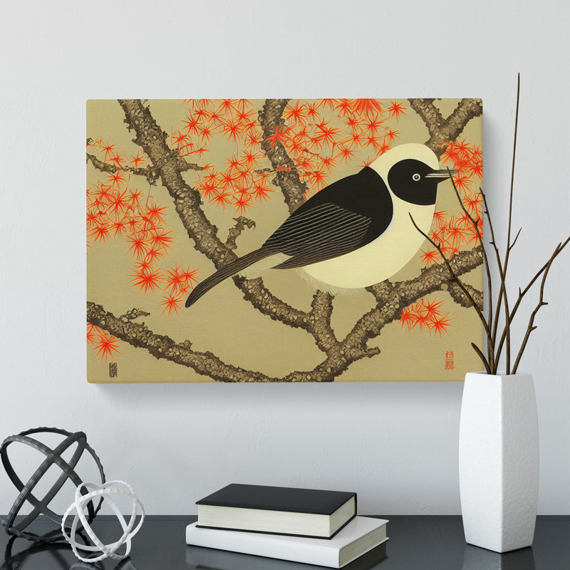 Japanese Bird - Wrapped Canvas Painting, 35cm H x 50cm W x 3cm D