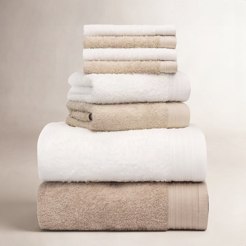 Ensemble de serviettes 8 pièces 100% coton Doncia, Blanc / Sable