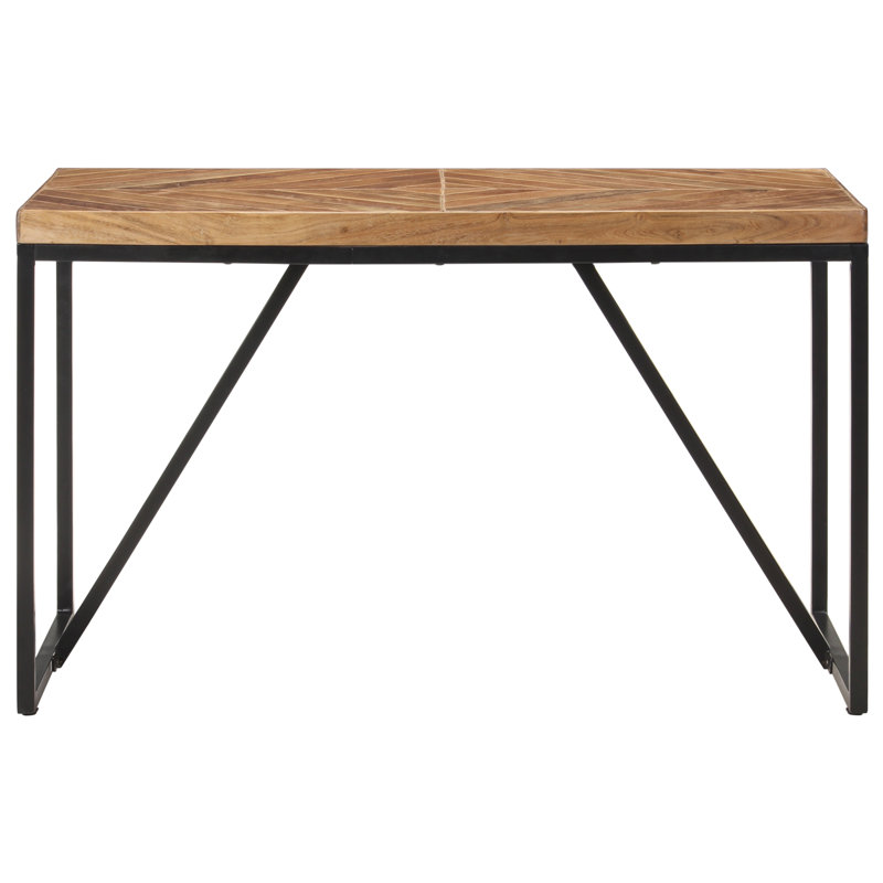 Emmeline Solid Wood Top Metal Base Dining Table, Black, Dark Brown