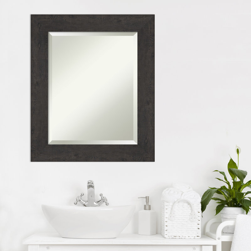 Akhia Narrow Beveled Wall Mirror, 25" x 21", Rustic Plank Espresso