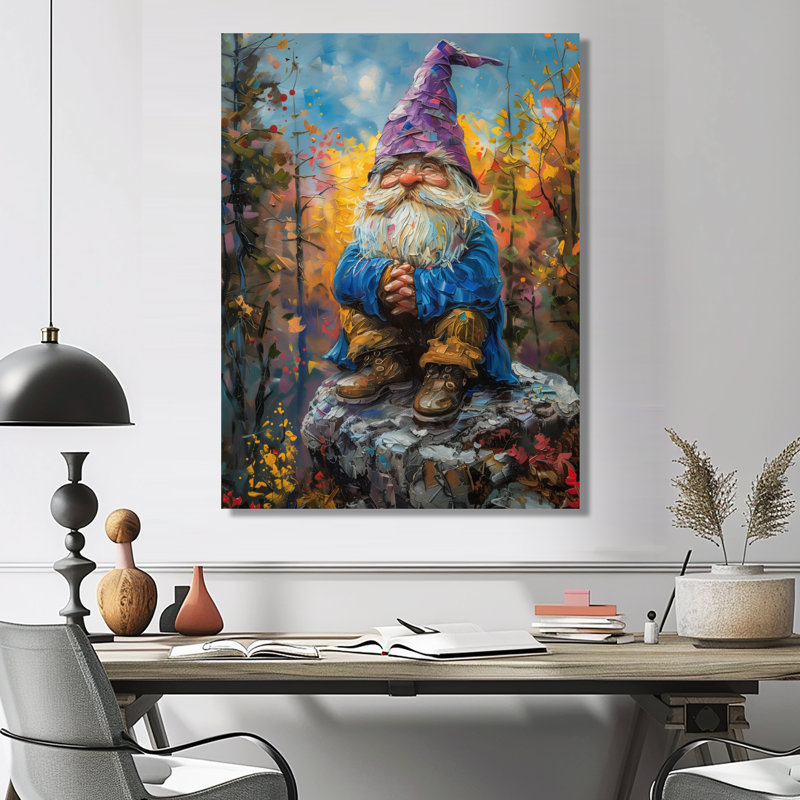 Gnome mauve, lueur scintillante - impression d'art mural gnome, H 24 po x l 32 po, Toile tendue