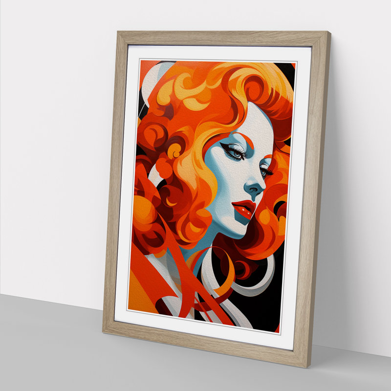 Red Headed Woman Constructivism No.2 - Single Picture Frame Print on Wood, Oak Framed, 34cm H x 25cm W x 2cm D