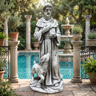 “Holy Lamb” Memorial Garden Statue—a spiritual sheep sculpture made of magnesium oxide, perfect for courtyards, patios, and garden landscapes.