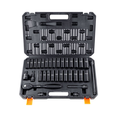 Ensemble de douilles 1/2 "à percussion, 33 pièces SAE 3/8" - 1 "et métrique 10-24mm, en acier allié Cr-V à 6 points pour réparation automatique, marquages faciles à lire, construction robuste, comprend Étui de rangement