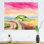 Paysage avec champ d'herbe et ciel rose - reproduction sur toile