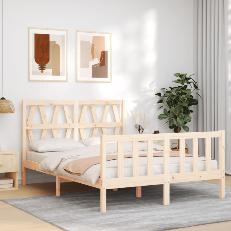 Bed Frame with Headboard, Natural, European Double (140 x 200cm)