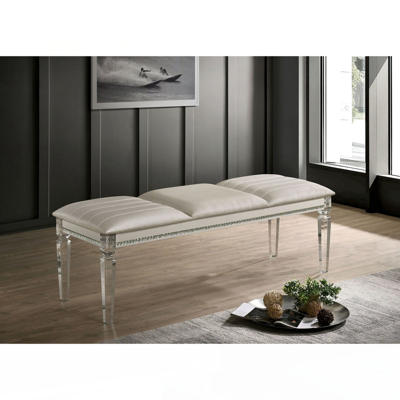 Banc 1pc antique classique blanc perle uniquement avec pieds en acrylique et miroir en bois massif contemporain
