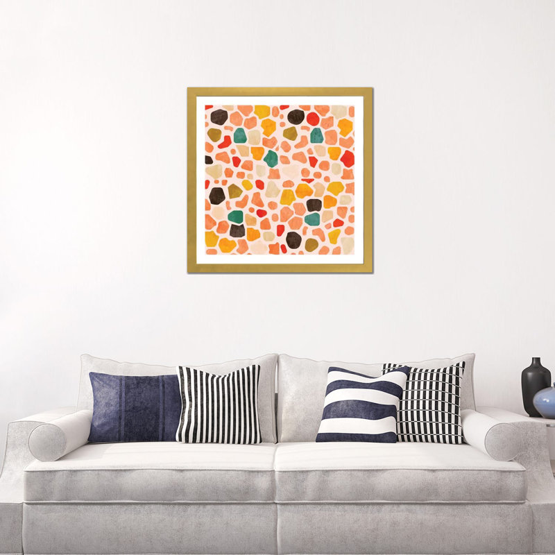Terrazzo mosaïque par Ana Rut Bré - impression d'art graphique, H 24 po x l 24 po x p 1 po, Papier encadré doré, Blanc