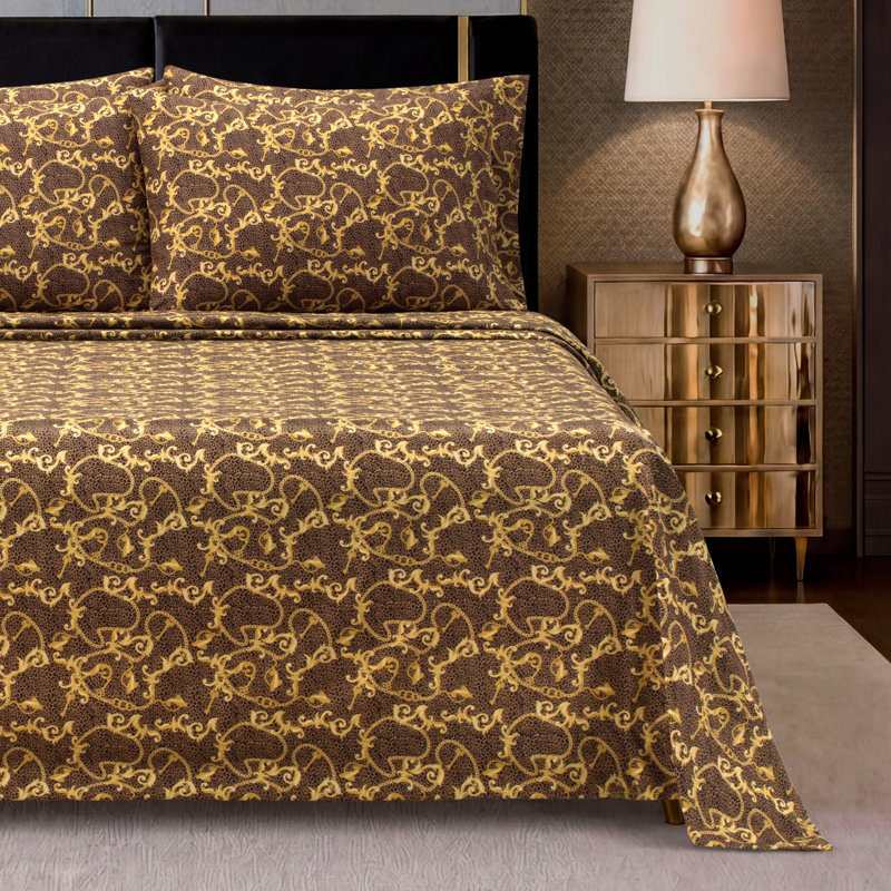 Baby Phat Microfiber Sheets with Extra Pillowcases, Queen, Chain Leopard Brown