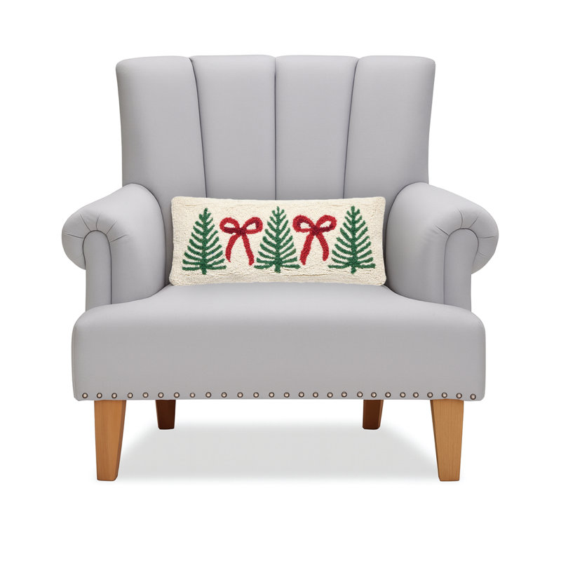 Tree Bow Wool Hook Holiday Pillow
