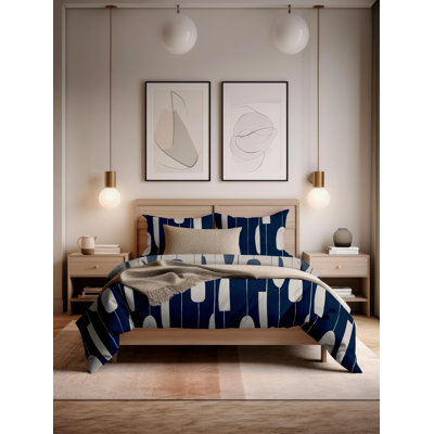 Echarkia Bedding Luka Navy Abstract Duvet Cover Set with Pillowcases Quilt Cover Soft and Breathable