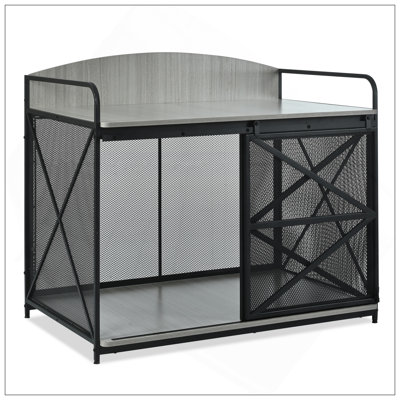 42.8 Heavy Duty Large Dog Crate Furniture, Farmhouse Wooden Kennel With Storage And Sliding Door, Ideal For Indoor Use And Home Decor