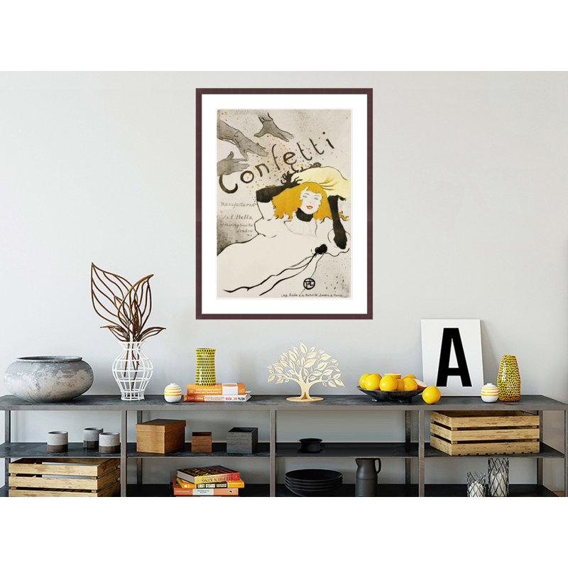 «Confetti» par Henri de Toulouse-Lautrec, impression giclée sur cadre, H 41,5 po x l 31,7 po, Noir / blanc / jaune