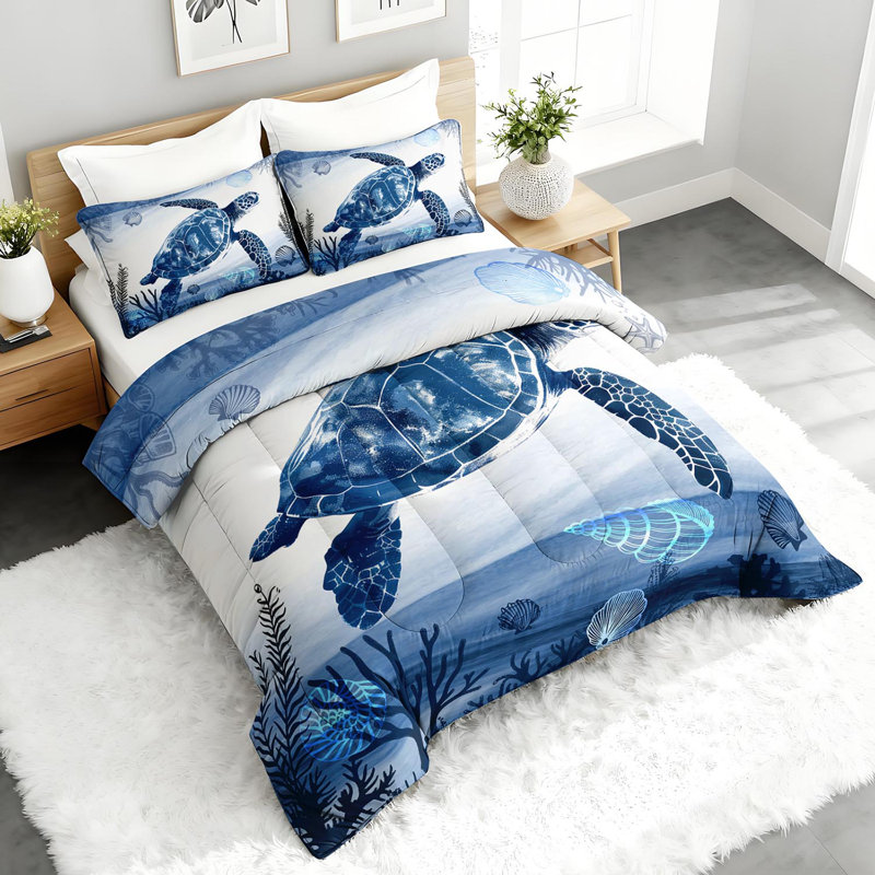 Ensemble d'édredon Ocean Turtle, ensemble de literie Sea Life avec 2 taies d'oreiller, literie douce et lavable à la machine, édredon toutes saisons
