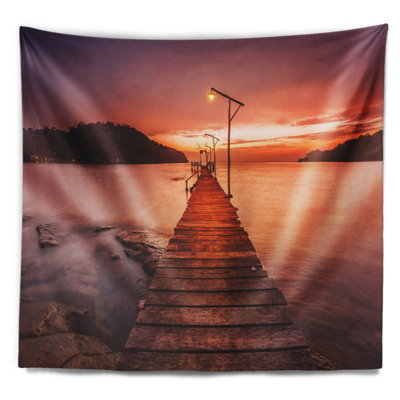 Tapisserie paysage marin sur une mer mauve, H 32 po x l 39 po
