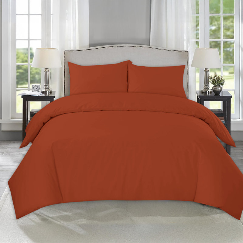 Microfiber No Pattern Duvet Cover Set with Pillowcases Included, Kingsize Duvet Cover + 2 Standard Pillowcases, Rust