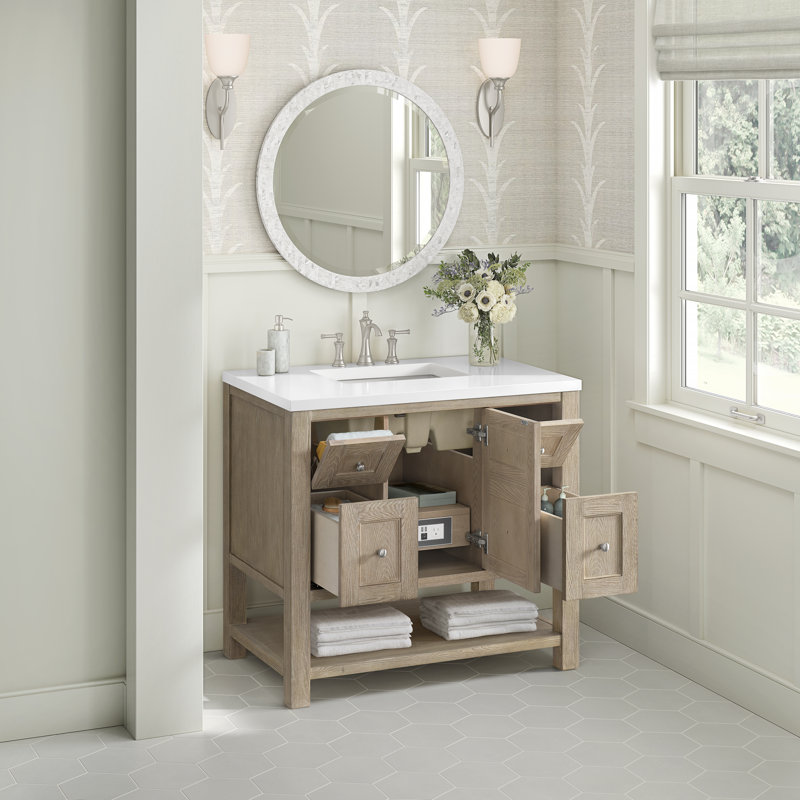 Breckenridge 36'' W Single Vanity, 8" Widespread, White Zeus, Whitewashed Oak