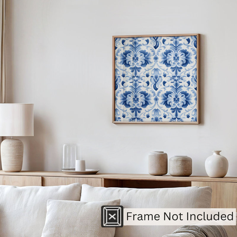 Abstract Blue Damask Pattern IV Classical Unframed Art Print, 28" H x 28" W