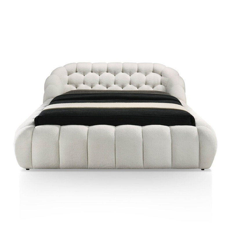 Lit 1 pièce en tissu de chenille de style contemporain avec revêtement en tissu, Très grand lit, Blanc