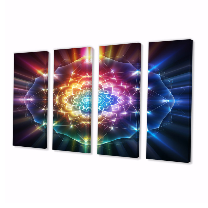 Mandala arc-en-ciel magique - ensemble de décorations murales géométriques 4 pièces, H 28 po x l 48 po