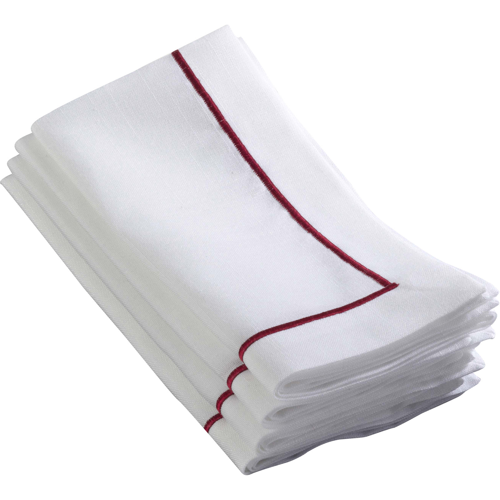 Odelle Embroidered Line Design Dinner 4 Piece Napkin Set, Red