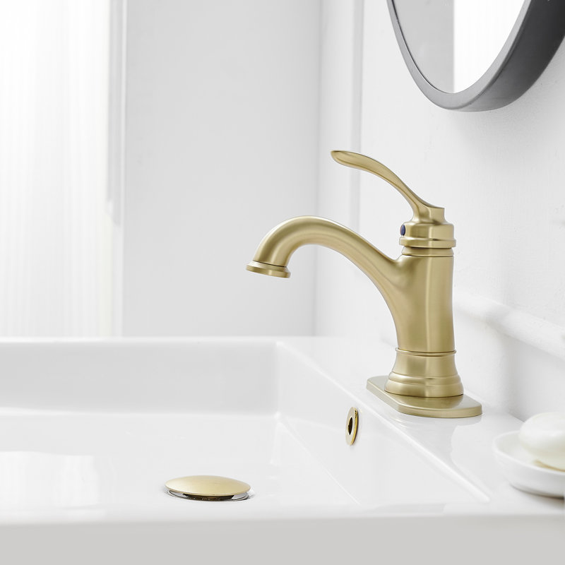 Single-Hole Single-handle Bathroom Faucet with Drain Assembly, Brushed Gold